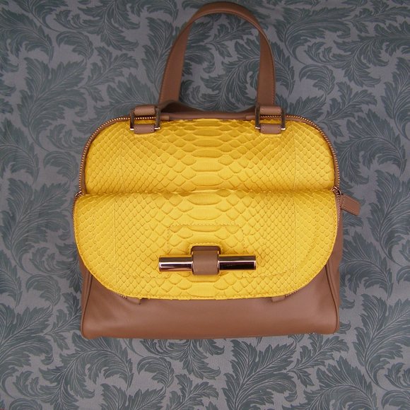 💖 RARE Jimmy Choo Justine Bag Taupe Leather Yellow Python - Picture 6 of 17